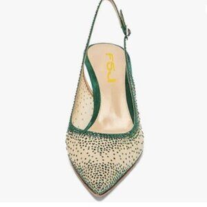 FSJ Women Pointed Toe Slingback Wedding Pumps Kitten Low Heel Rhinestone Sandals